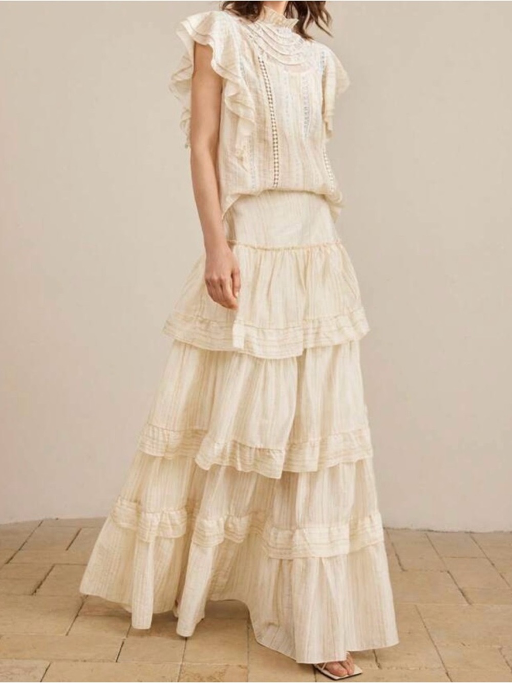 Women's Tiered Boho Maxi Skirt and top in Cream